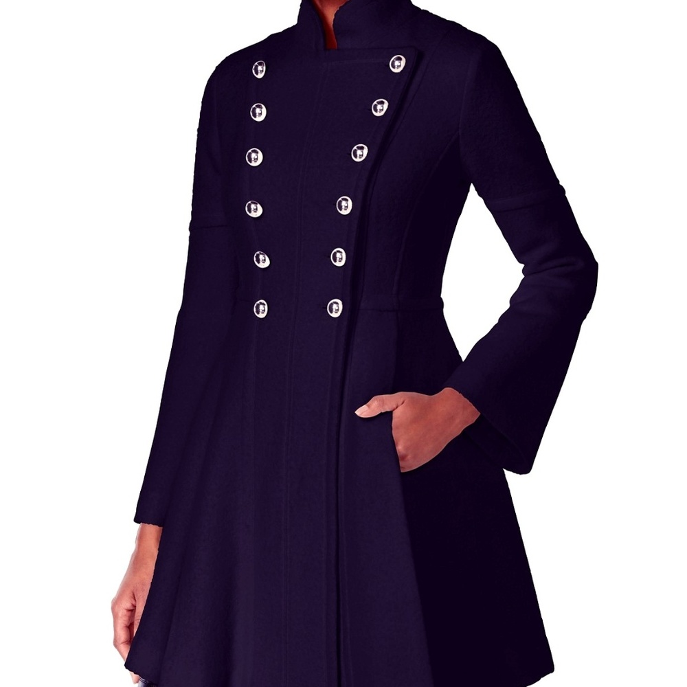 GUESS Double-Breasted Skirted Coat BLACK
